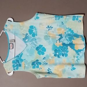 Jamaica Bay Blue/Yellow Flowered Tank Top XL
